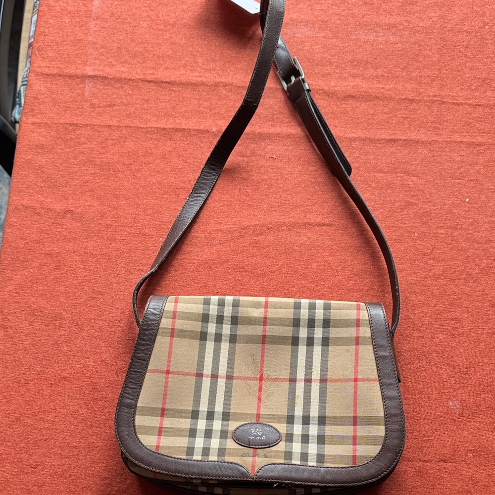 Burberry Beige and Brown Plaid Shoulder Bag